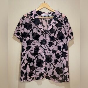 Sag Harbor Women's Button Down Shirt - Pink with Black Floral